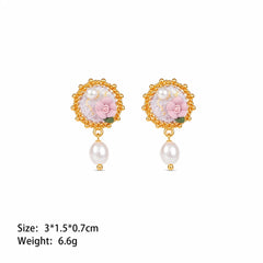 Women Flower Freshwater Pearl S925 Silver 18k Gold-plated Hand-Painted Drip Glaze Earring Elegant Glamorous in Stock Jewelry