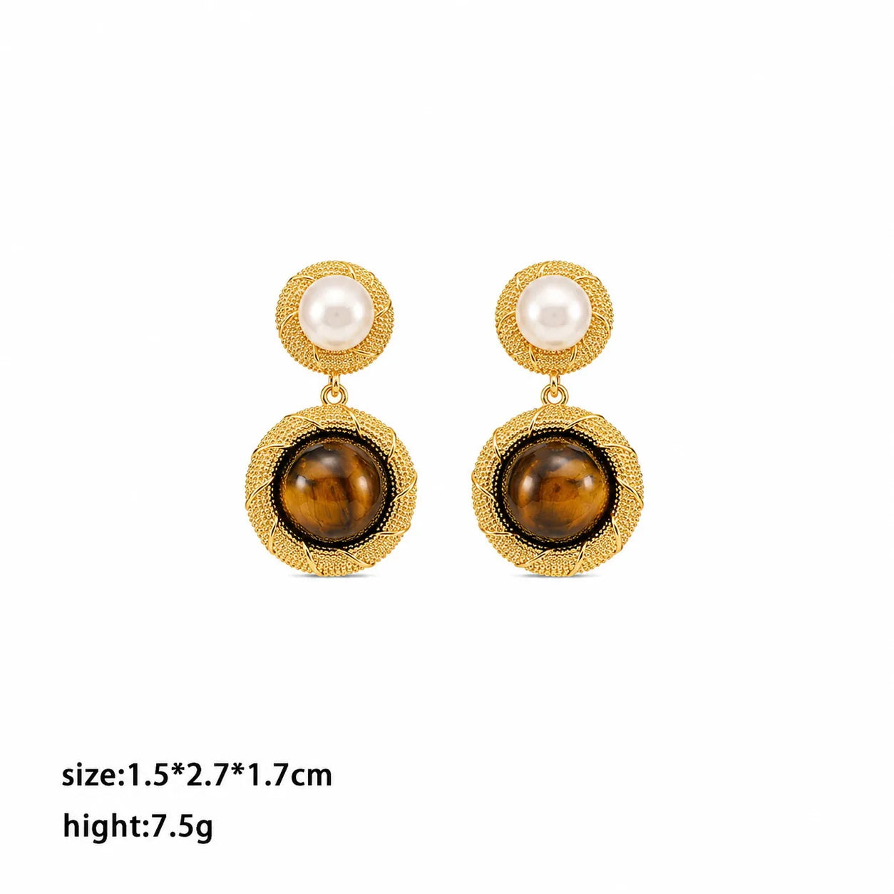 Fashion Tiger Eye Stone Copper 18K Gold Plated S925 Silver Drop Earrings for Girls Trendy Jewelry for Women Ladies Wholesale