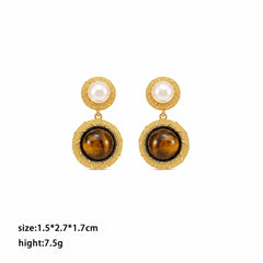 Fashion Tiger Eye Stone Copper 18K Gold Plated S925 Silver Drop Earrings for Girls Trendy Jewelry for Women Ladies Wholesale