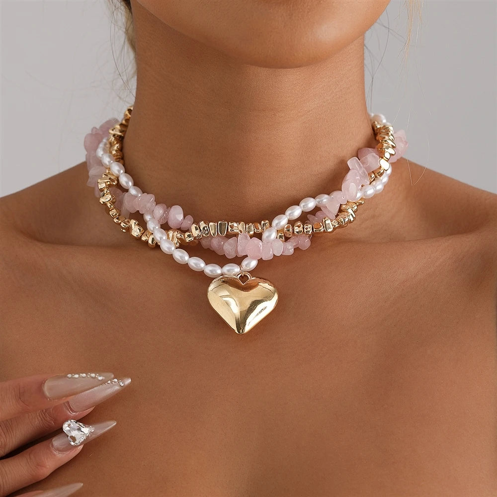 European and American Glamorous Dainty Heart Shaped Necklaces for Girls Trendy Stylish Jewellry for Women Ladies Accessories
