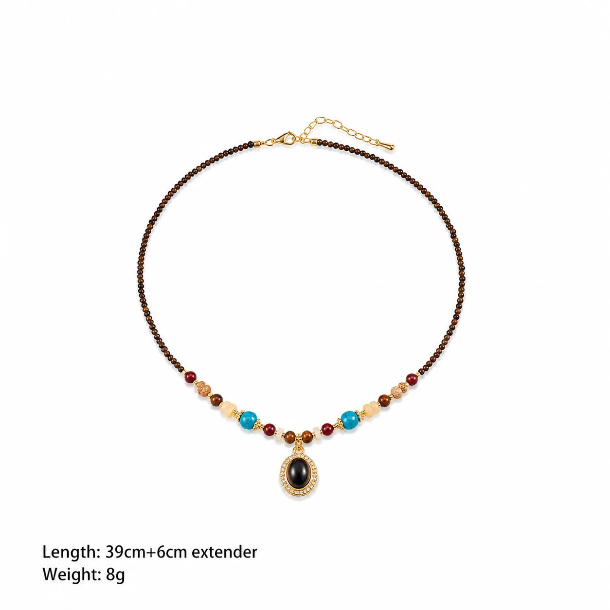 Women Tiger Eye Stone Red Agate Shell Natural Stone 18k Gold-plated Necklace S925 Silver Stud Earring Retro Fashion Jewelry Sets