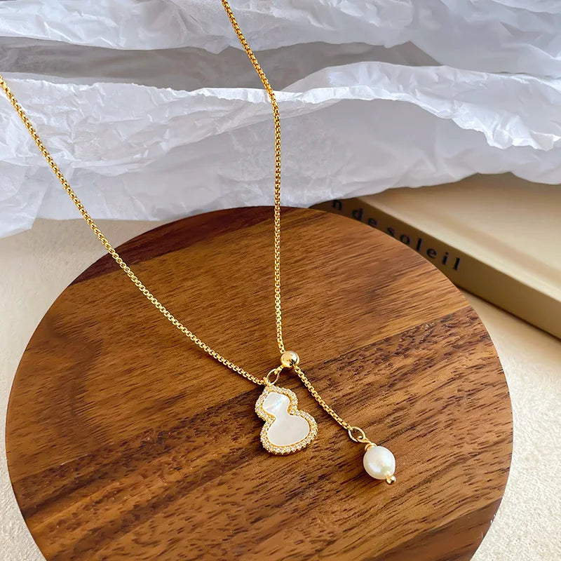 Fashion Freshwater Pearl Gourd Drop Earrings for Girls Sweet Cubic Zirconia 18K Gold Plated Jewelry for Women Ladies Wholesale