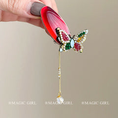 Women's Chic Elegant Alloy Hairpins Clamp Accessories Butterfly Pendant Red Small Alligator Clips for Parties-Chic Fashion