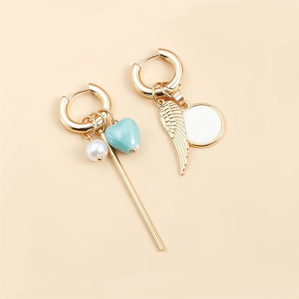 Fashion Heart Shaped Cute Wings Drop Earrings for Girls Sweet Simple Minimalistic Jewellry for Women Ladies Accessories Chic