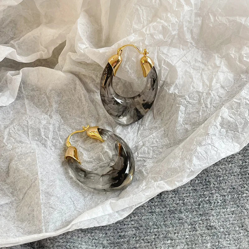 Female Solid Color Brown Green Grey 18k Gold-plated Hoop Earring Vintage Elegant Trendy Fashion Low MOQ Jewelry for Daily Causal