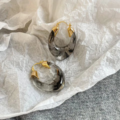 Female Solid Color Brown Green Grey 18k Gold-plated Hoop Earring Vintage Elegant Trendy Fashion Low MOQ Jewelry for Daily Causal
