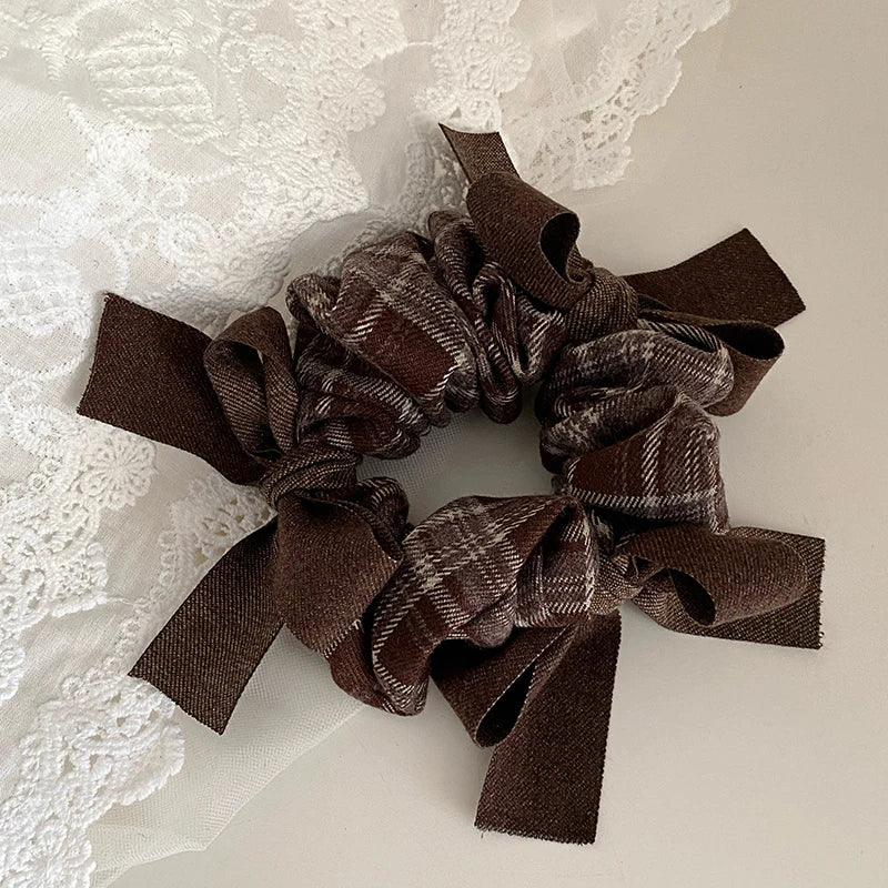 Fashion Ribbon Plaid Simple Scrunchies for Girls Elegant Autumn Winter Hair Ties for Women Ladies Hair Accessories in Stock
