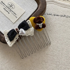 Cute Sweet Hair Clips Little Bear Knitted Bowknot Comb Hair Clips for Women Girls Ladies Fashion Hair Accessories Wholesale New