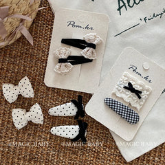 Bowknot Dot Plaid Cute Sweet Hair Clips for Baby Girls Elegant Graceful Kwaii Snap Clips for Kids Hair Accessories Children