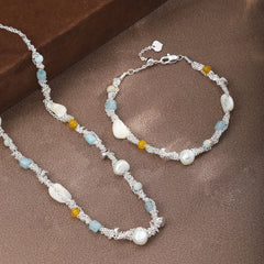 Fashion Freshwater Pearl Shell Amazonite Stone Jewelry Sets for Girls Necklaces Bracelets for Women Ladies Wholesale Bulk
