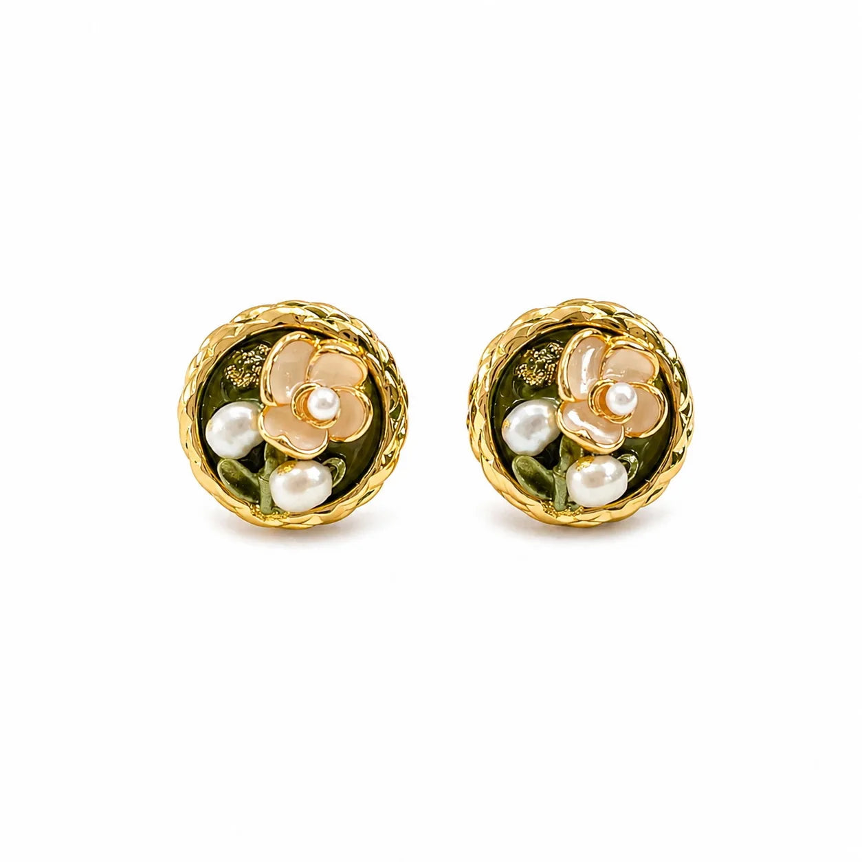 Fashion Freshwater Pearl Hand-Painted Drip Glaze Flower Stud Earrings for Girls Sweet Copper 18K Gold Jewelry Wholesale Bulk
