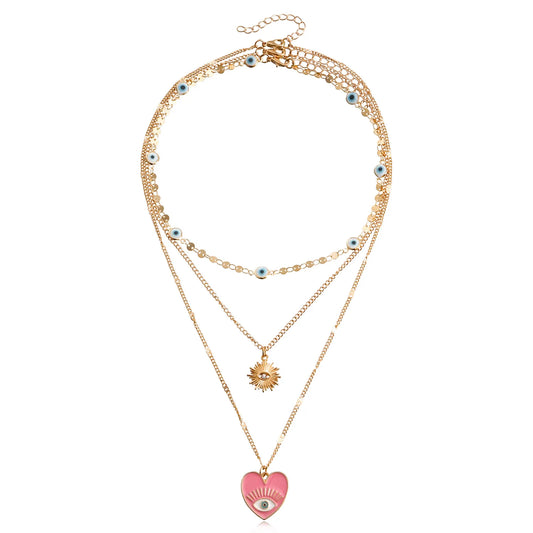 Fashion Heart Shaped Layered Wearing Necklaces for Girls Sweet Elegant Jewellry for Women Ladies Accessories Chinese Supplier