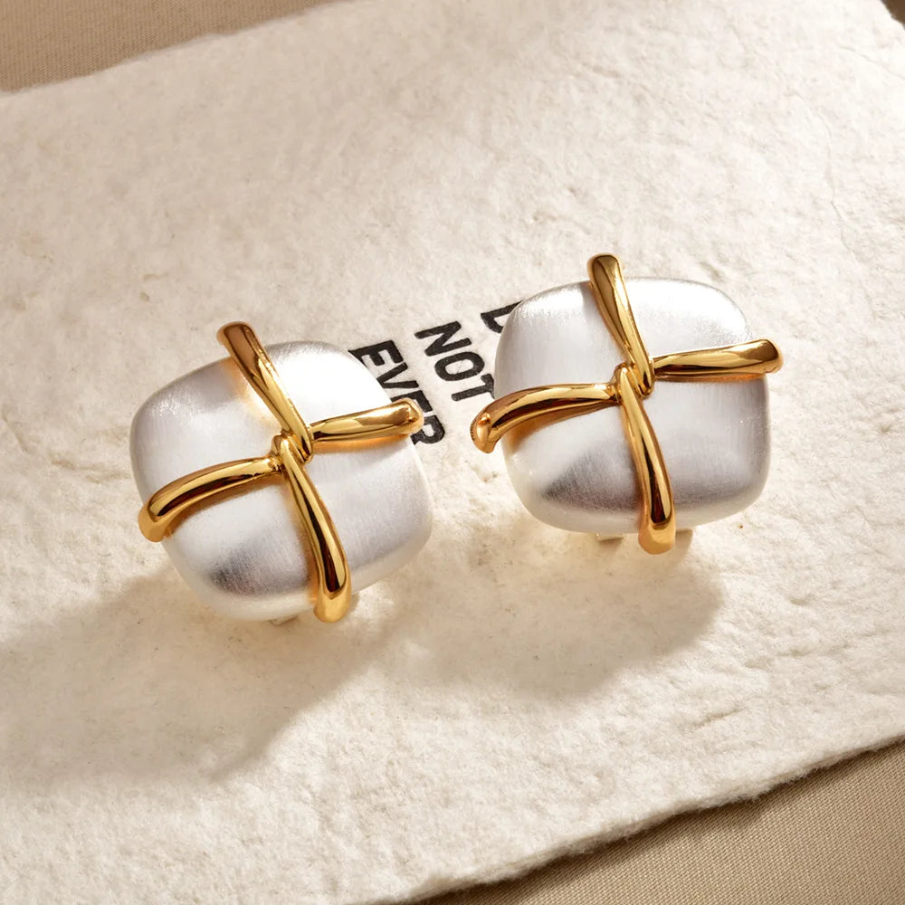 Gold And Silver Geometric Square Stud Earrings For Women Vintage Cross Design Statement Metal Earrings Fashion Jewelry Wholesale