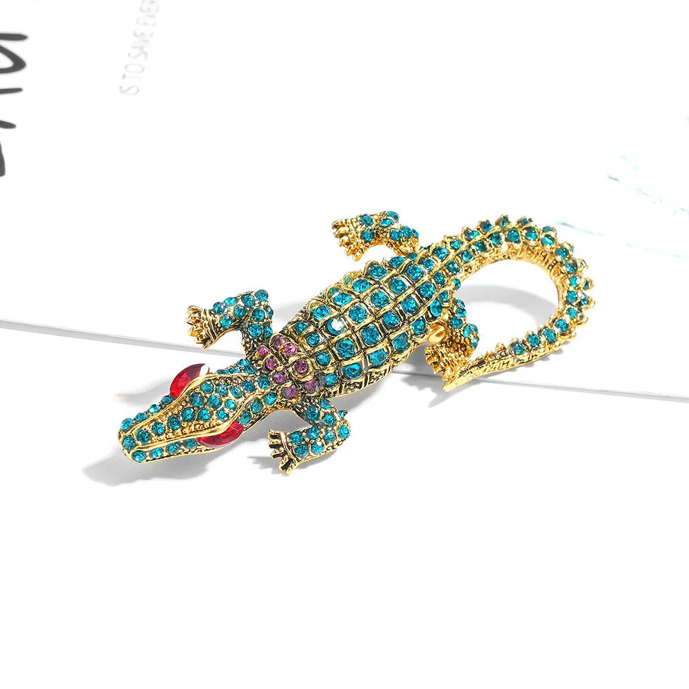 Fashion Glitter Rhinestone Animals Crocodile Brooches for Girls Trendy Glamorous Stylish Pin Jewelry for Women Lady Accessories