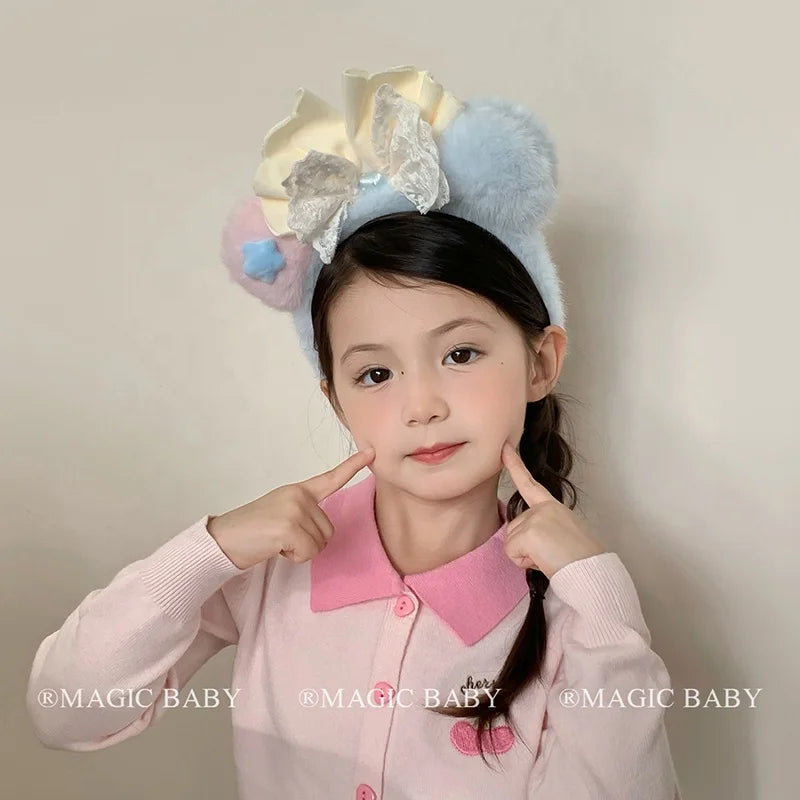 Animals Bear Bowknot Fluffy Cartoon Head Band for Baby Girls Cartoon Lovely Hair Band for Kids Child Hair Accessories in Stock