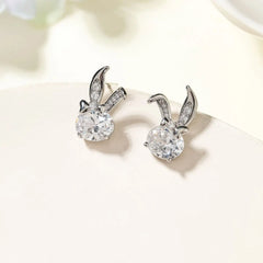 Women Rabbit Heart Shape Small Silver Fashion Stud Earring Trendy Chic Cute Cartoon High Quality Bulk Order Jewelry Accessories