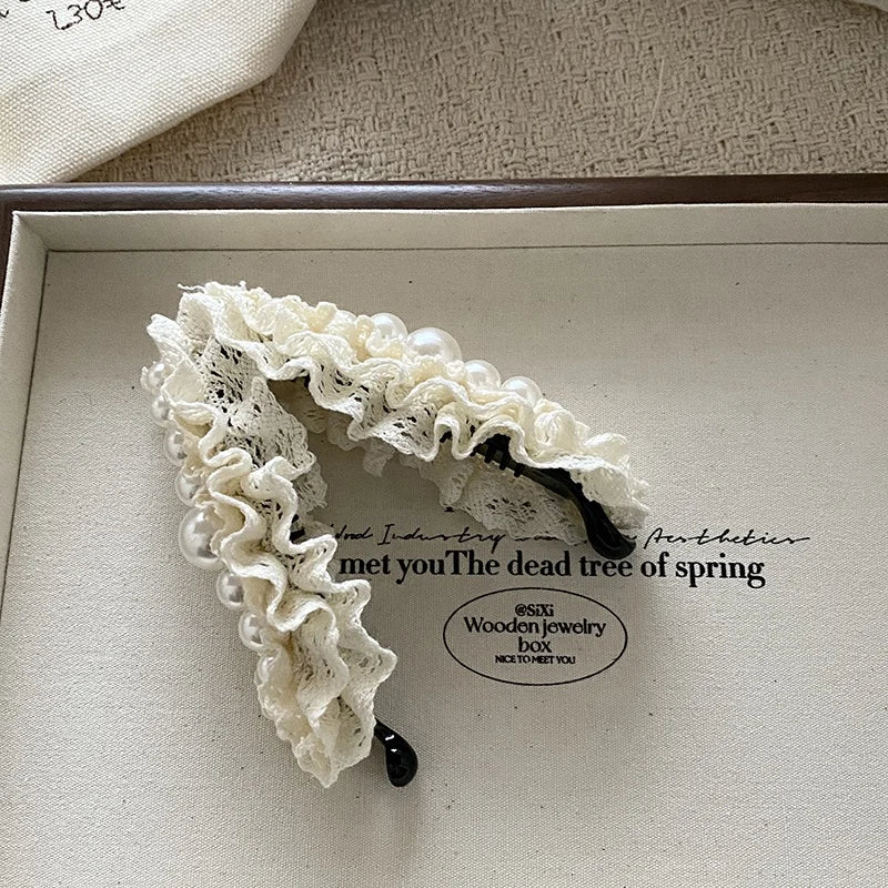 Gentle Banana Clips White Lace Hair Clips for Women Girls with Imitation Pearl French Elegant High-end Hair Accessory Wholesale
