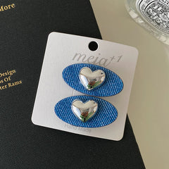 Minimalistic Flower Bowknot Hair Clip Simple Denim Heart Shaped Hair Accessory for Girls Women Alloy Fabric Material for Parties