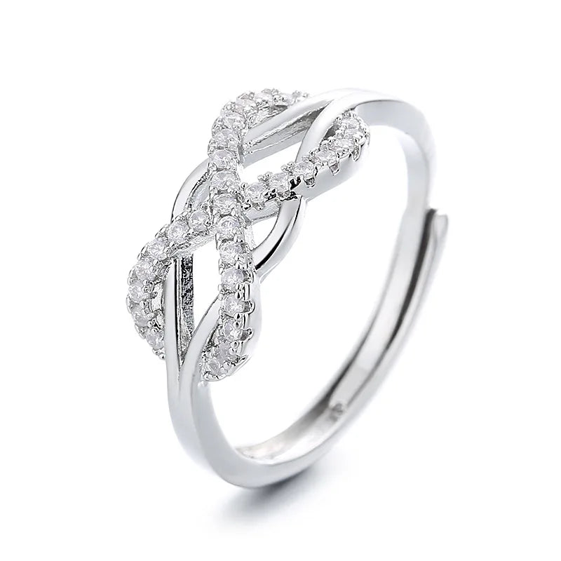 Fashion Figure-eight Rings Line Crossed Inverted with Cubic Zirconia Ring Women Hollowed-out Design Accessory Jewelry Wholesale