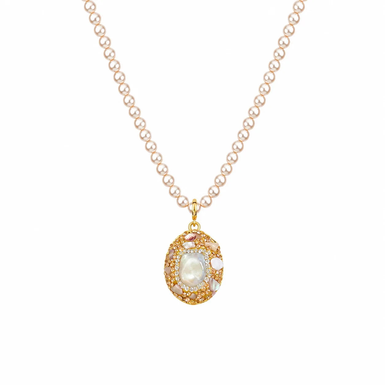 Ladies Flower Rhinestone 18k Gold-plated Freshwater Pearl Hand-Painted Drip Glaze Factory Price in Stock  Pendant Necklace