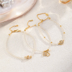 Fashion Imitation Pearl Cubic Zirconia 18K Gold Plated Bracelets for Girls Sweet Elegant Jewelry for Women Ladies Wholesale