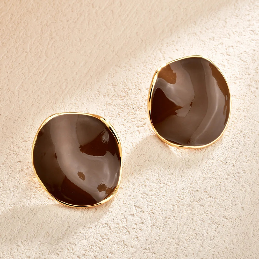 French Style Dropping Glaze Pleated Round Earrings for Women Light Luxury High-end Elegant Earring Stud Fashion Charms Earrings