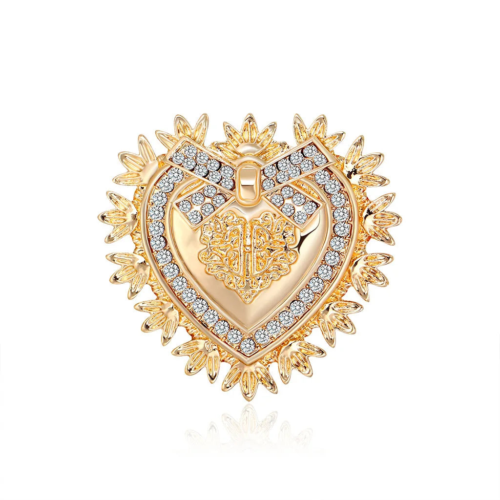 Fashion Trendy Glitter Heart Shaped Sweet Brooches for Girls Sweet Sparking Pins Jewelry for Women Ladies Accessories New Design
