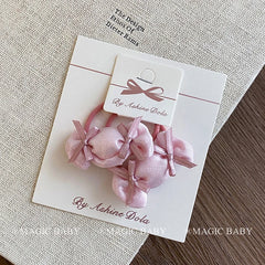 Pink Solid Color Flower Glitter Scrunchies for Baby Girls Sweet Cute Hair Ties for Kids Children Hair Accessories in Stock