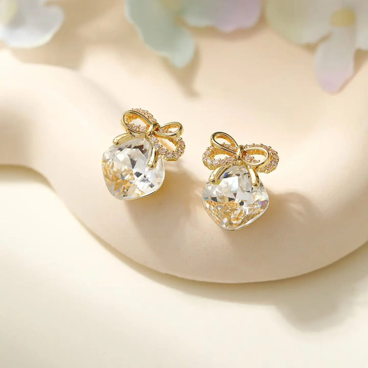 Girl Bow Butterfly Crystal Rhinestone Small Stud Earring Fashion Chic Simple Lightweight Customized Bulk Order Jewelry Accessory
