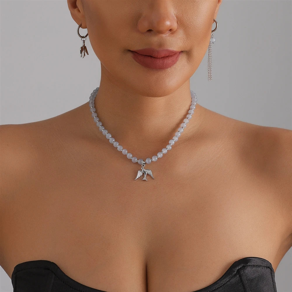 Fashion Sweet Simple Beads Animals Birds Elegant Necklaces for Girls Trendy Glamorous Jewelry Sets Suits for Women Lady Earring