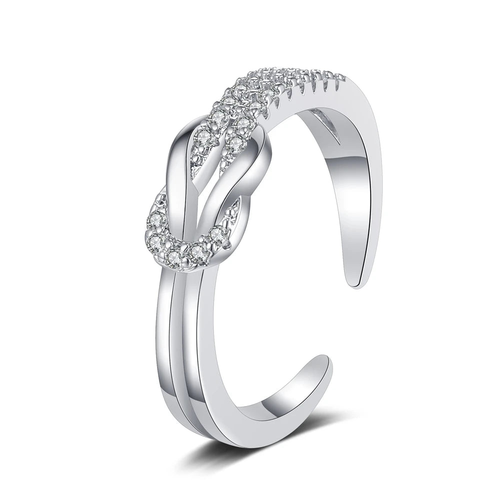 Women's Knot Open Rings Adjustable Minimalist Band With Cubic Zirconia Ring Sweet Cute Elegant Fashion Jewelry Gift Wholesale