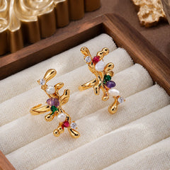 Women Purple Crystal Stone Rose Red Green Zircon Freshwater Pearl Open Rings Elegant Fashion Glitter in Stock Jewelry for Female