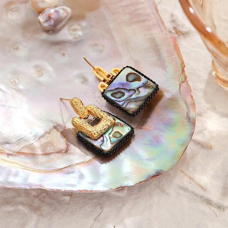 Fashion Abalone Shell Copper 18K Gold Plated S925 Silver Drop Earrings for Girls Trendy Jewelry for Women Ladies Wholesale Bulk