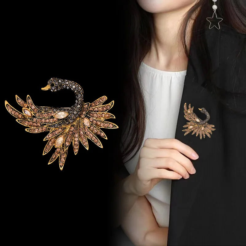 Fashion Glitter Swan Elegant French Style Brooches for Girls Sparking Charms Pins Jewelry for Women Ladies Accessories Sweet