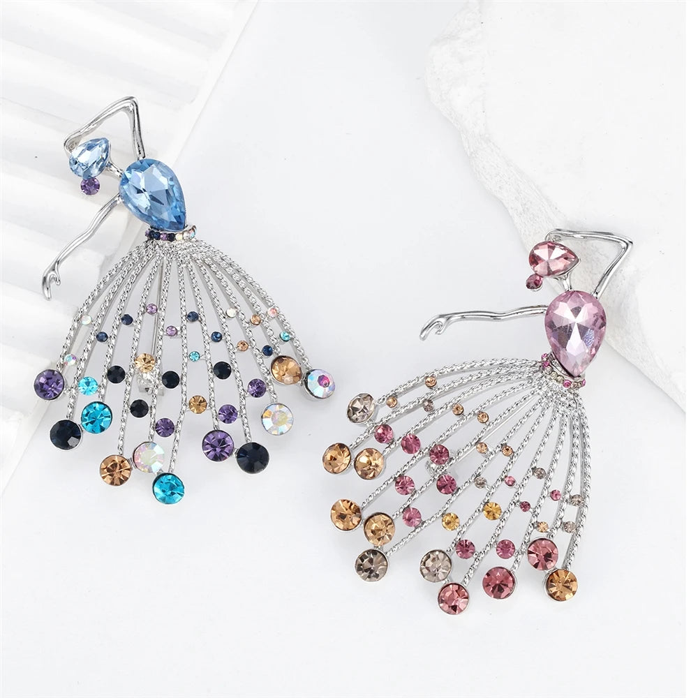 Fashion Glitter Ballet Rhinestone Sparking Brooches Elegant Graceful Pins Jewelry for Women Ladies Accessories Wholesale Chic