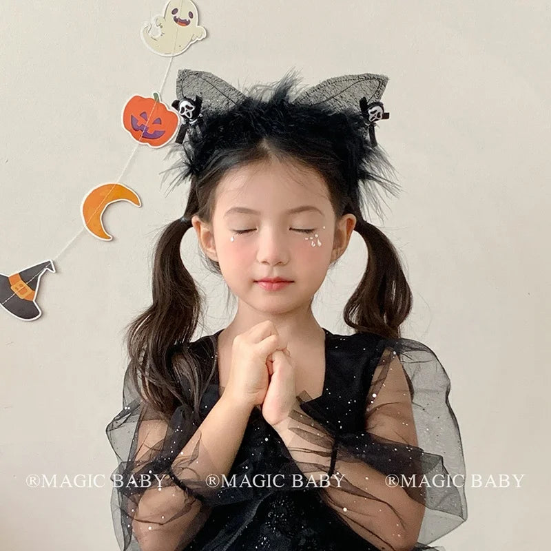 Halloween Headband for Kids Cat Rabbit Rose Skull Spooky Cute Hairband Children Costume Party Hair Accessories Trick or Treat