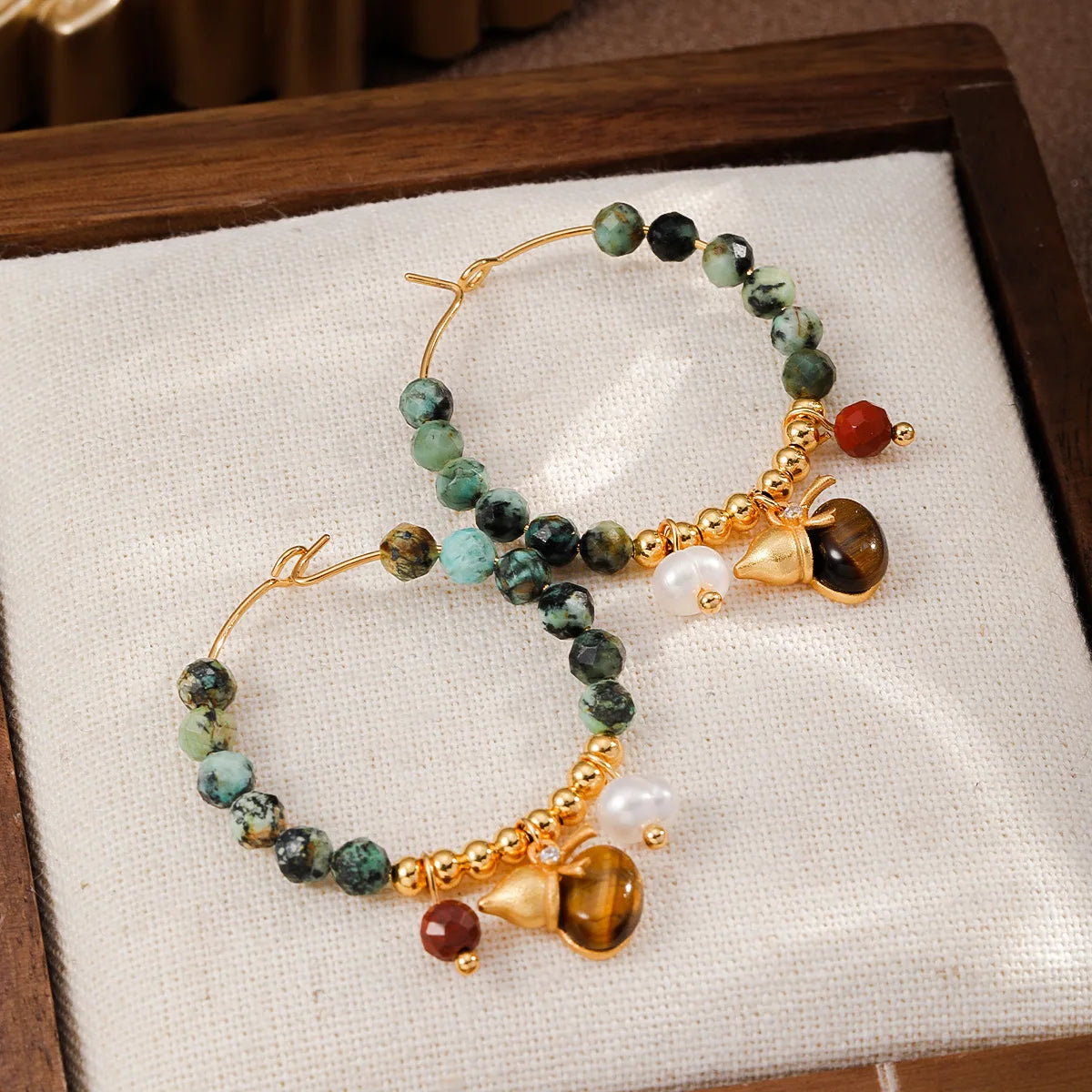 Tiger Eye Stone Freshwater Pearl Red Agate African Turquoise Hoop Earrings for Girls Boho Jewelry for Women Ladies Wholesale