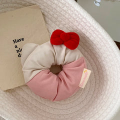 Hot Sale Color Blocked Bowknot Cartoon Large Hair Ties Sweet Cute Ponytail Holder Scrunchies in Stock Accessories for Girls Kids
