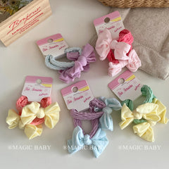 Kids Color Blocked Bowknot Small Scrunchies Sweet Fashion High Elastic in Stock Hair Ties Accessories for Children Girls Daily