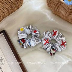 Silk Bowknot Cartoon Scrunchies for Baby Girls Kitty Cat Sweet Cute Hair Ties for Kids Children Hair Accessories in Stock Trendy