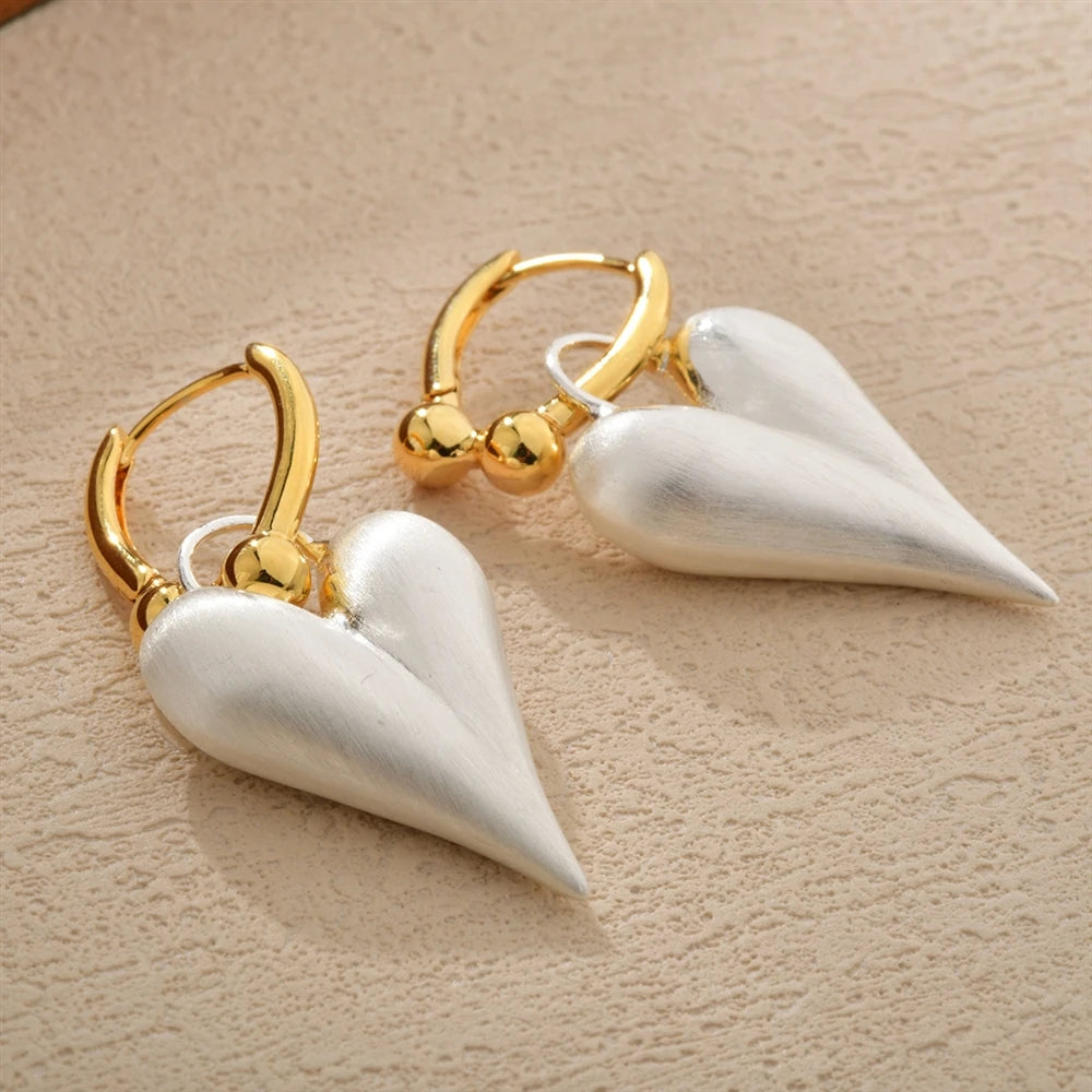 Women's Elegant Heart Drop Earrings Gold Siliver Brushed Love Shaped Earrings Fashionable Jewelry Accessories for Gift Wholesale