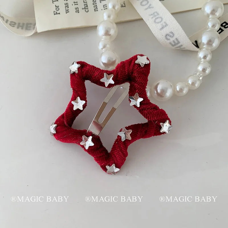 Star Fashion Velvet Glitter Hair Clips for Baby Girls Trendy Sweet Cute Christmas for Kids Children Hair Accessories in Stock