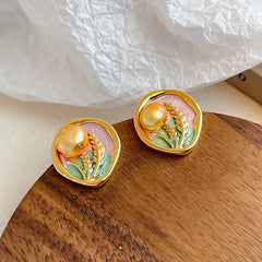 Fashion S925 Silver Freshwater Pearl Stud Earrings for Girls Sweet Flower Drip Glaze 18K Gold Jewelry for Women Ladies Wholesale