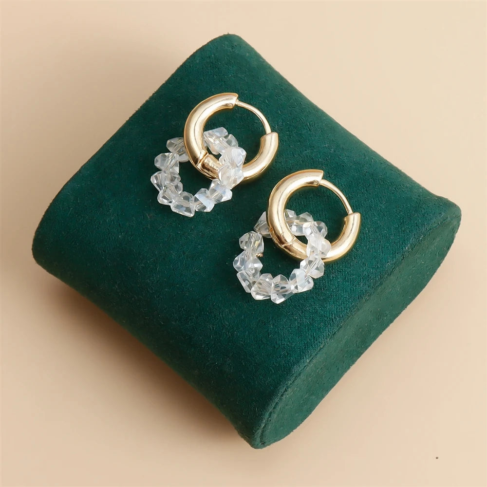 Fashion Rhinestone Hoop Earrings for Girls Sweet Elegant Insta Style Glamorous Dainty Jewelry for Women Ladies Accessories