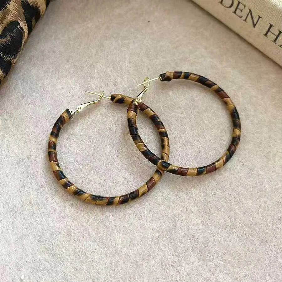 Women Leopard Print Circle Square Medium Hoop Earring Fashion Elegant Vintage Luxurious Glamorous Bulk Daily Jewelry Accessories