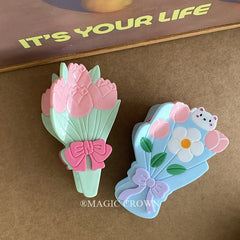 Hot Sale Tulip Acetate Flower Shape Bowknot Hair Claws Fashion Sweet Decorative Hair Clips Accessories for Travelling Beach Use