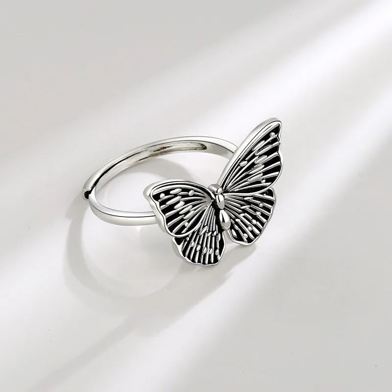 Vintage Silver Butterfly Open Rings Women Adjustable Boho Statement Insect Design Hollowed-out Rings Fashion Jewelry Gift Bulk