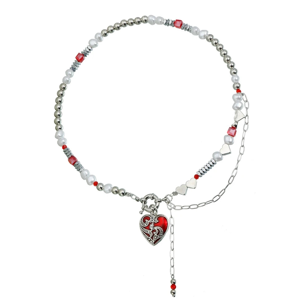 Fashion Punk Y2K Glitter Heart Necklaces for Girls Links Sweet Spicy Glamorous Jewelry for Women Ladies Accessories Wholesale