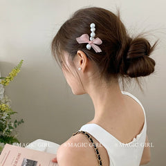 Glitter Fashion Luxurious Imitation Pearl Hair Clips for Girls Bowknot Chic Sweet Bobby Pin for Women Ladies Hair Accessories