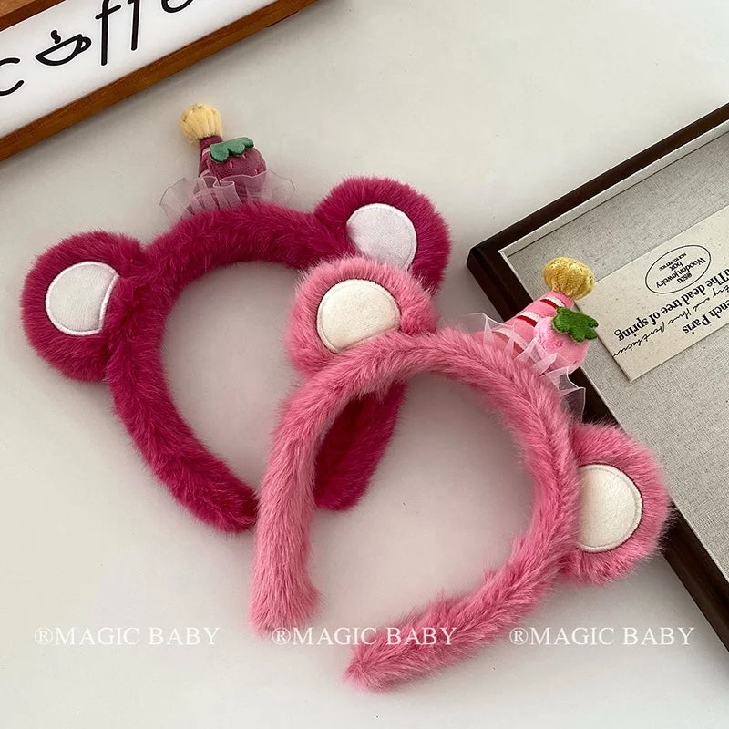 Sweet Cute Fashion Animals Bear Head Bands for Baby Girls Trendy Fluffy Kawaii Hair Bands for Kids Children Hair Accessories